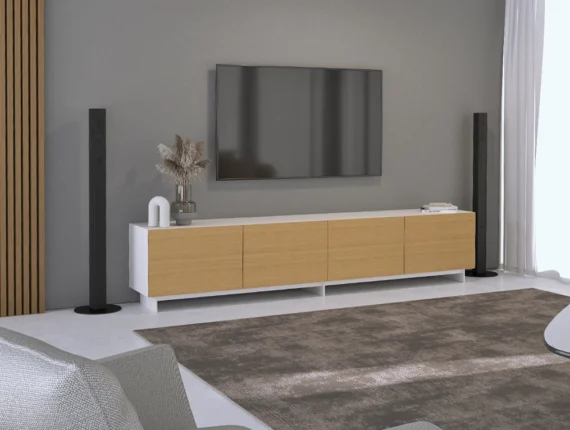 Pure TV Sideboard in weiss mit Holz Fronten